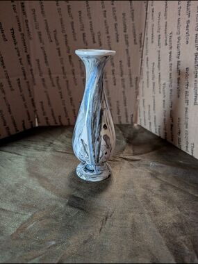 Marbled Ceramic Bud Vase in White, Black and Blue